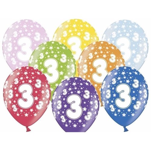 Ballonnen Metallic 3 jaar - 30cm - 6 stuks 