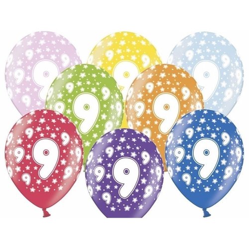 Ballonnen Metallic 9 jaar - 30cm - 6 stuks 