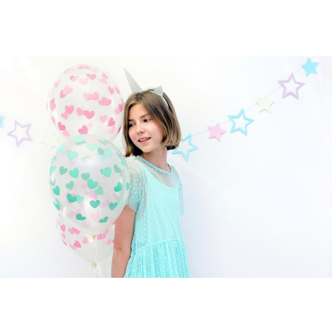 Ballonnen Doorzichtig met Mint Groene Hartjes - 30cm - 6st