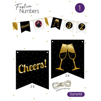 Festive numbers starter kit "Cheers" 4 st. + lijn