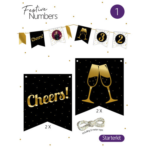 Festive numbers starter kit "Cheers" 4 st. + lijn 