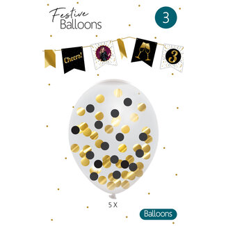 Haza-Witbaard Confetti Ballonnen Zwart & Goud