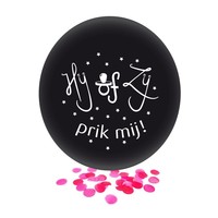 Ballon Hij of Zij Zwart - Roze Confetti