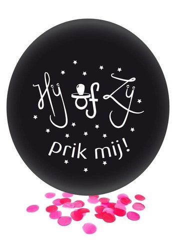 Ballon Hij of Zij Zwart - Roze Confetti - 61 cm - 1 Stuk 