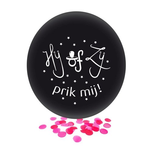 Ballon Hij of Zij Zwart - Roze Confetti - 61 cm - 1 Stuk 