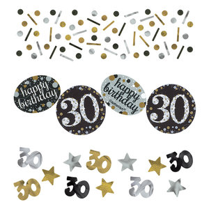 Amscan Confetti 30 Sparkling Celebration Silver & Black