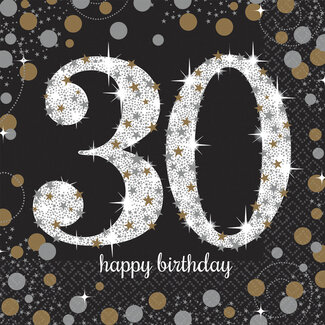 Amscan Servetten 30 Sparkling Celebration Silver&Black - 16 st - 33x33cm