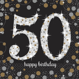 Amscan Servetten 50 Sparkling Celebration Silver&Black - 16 st - 33x33cm