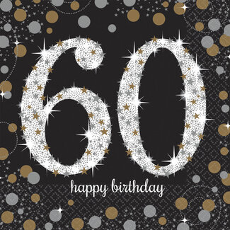 Amscan Servetten 60 Sparkling Celebration Silver&Black - 16 st - 33x33cm