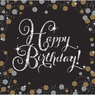 Amscan Servetten Happy Birthday Sparkling Celebration Silver&Black - 16 st - 33x33cm