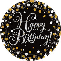 Amscan Tafelkleed Happy Birthday Sparkling Celebration Silver & Black