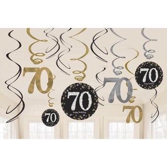 Amscan Swirl Decoration Happy Birthday 70 Silver & Black - 12 stuks