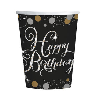 Amscan Bekertjes Happy Birthday Sparkling Celebration Silver&Black - 8 st - 266ml
