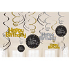 Amscan Swirl Decoration Happy Birthday Silver & Black