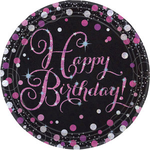 Amscan Bordjes Happy Birthday Sparkling Celebration Pink & Black