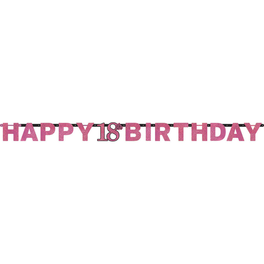 Letterbanner Happy 18th Birthday Pink & Black-1