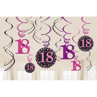 Swirl Decoration Happy Birthday 18 Pink & Black