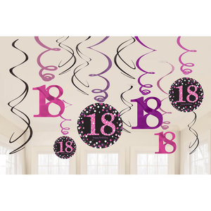 Amscan Swirl Decoration Happy Birthday 18 Pink & Black