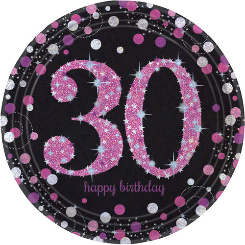 Bordjes 30 Sparkling Celebration Pink&Black - 8 st - 23cm 