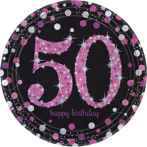 Bordjes 50 Sparkling Celebration Pink&Black - 8 st - 23cm 