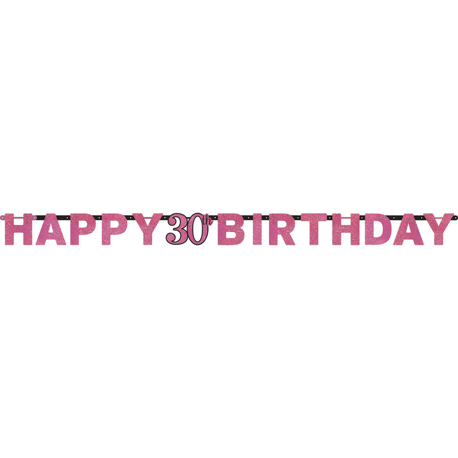 Letterbanner Happy 30th Birthday Pink & Black-1