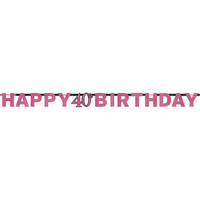 Letterbanner Happy 40th Birthday Pink & Black