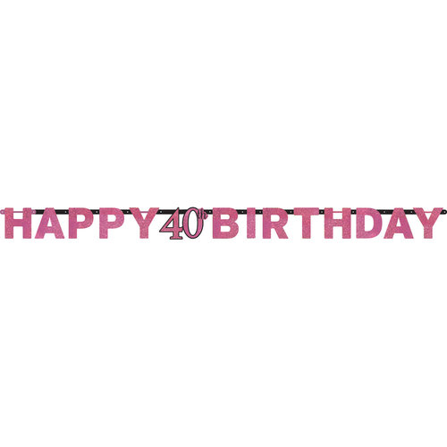 Letterbanner Happy 40th Birthday Pink&Black 