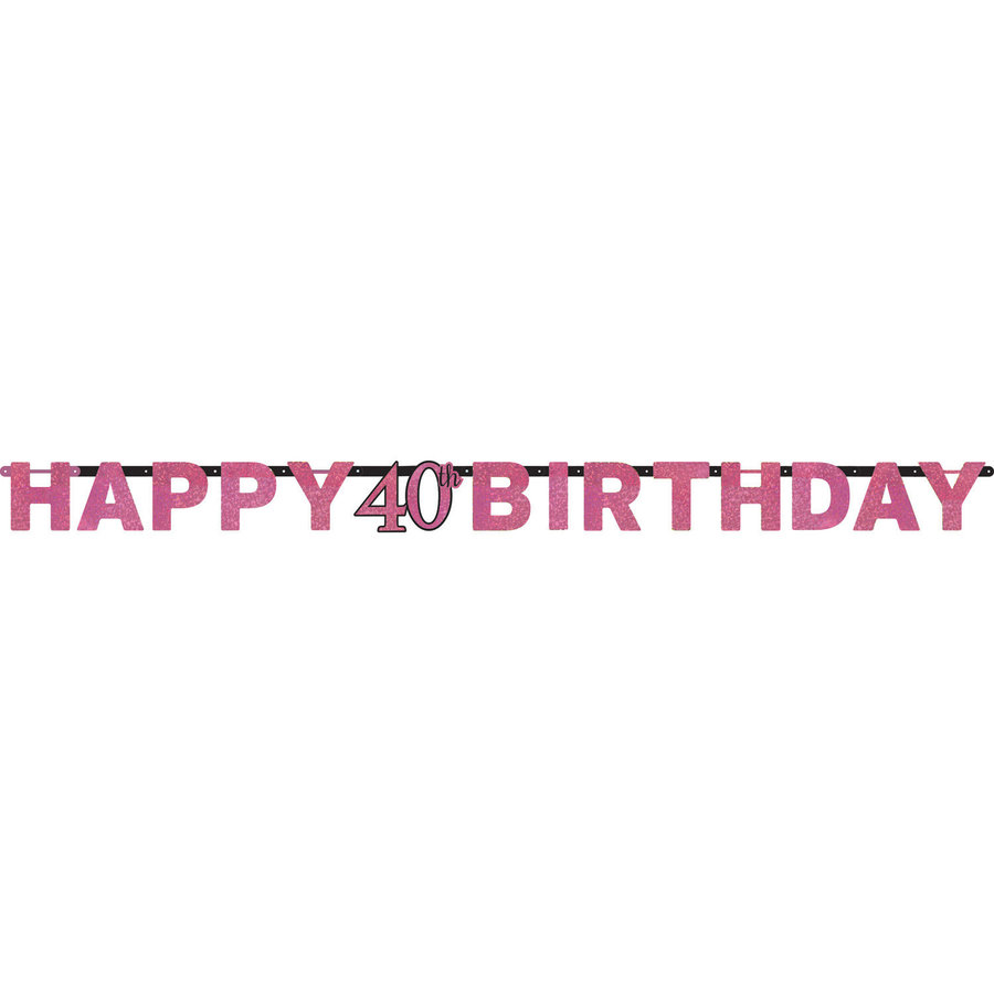 Letterbanner Happy 40th Birthday Pink & Black-1