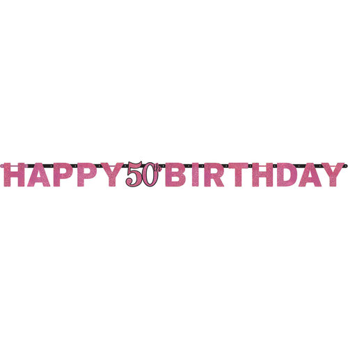 Letterbanner Happy 50th Birthday Pink&Black 