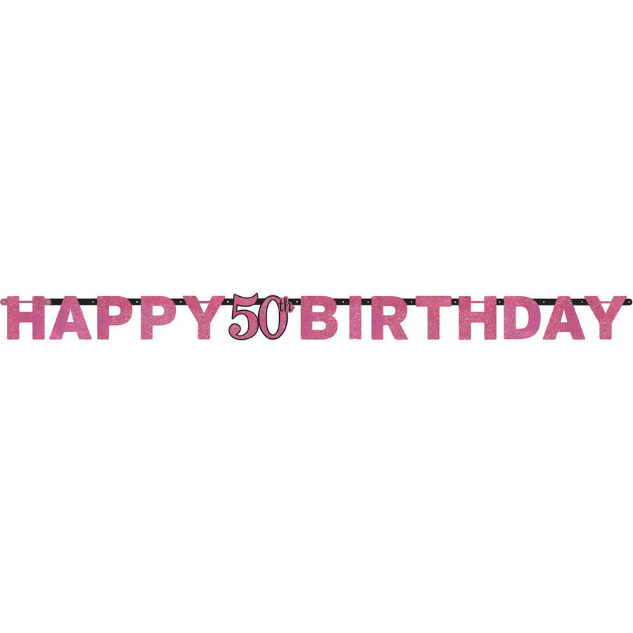 Letterbanner Happy 50th Birthday Pink & Black-1