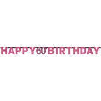 Letterbanner Happy 60th Birthday Pink & Black