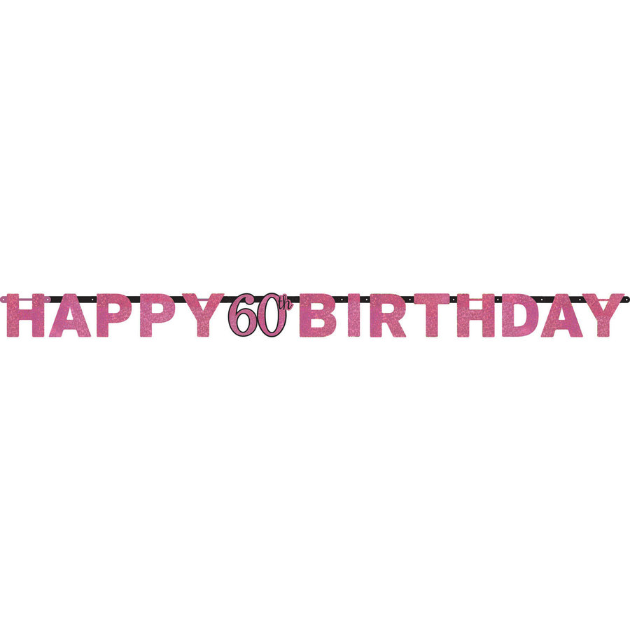 Letterbanner Happy 60th Birthday Pink & Black-1