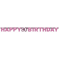 Letterbanner Happy 80th Birthday Pink & Black