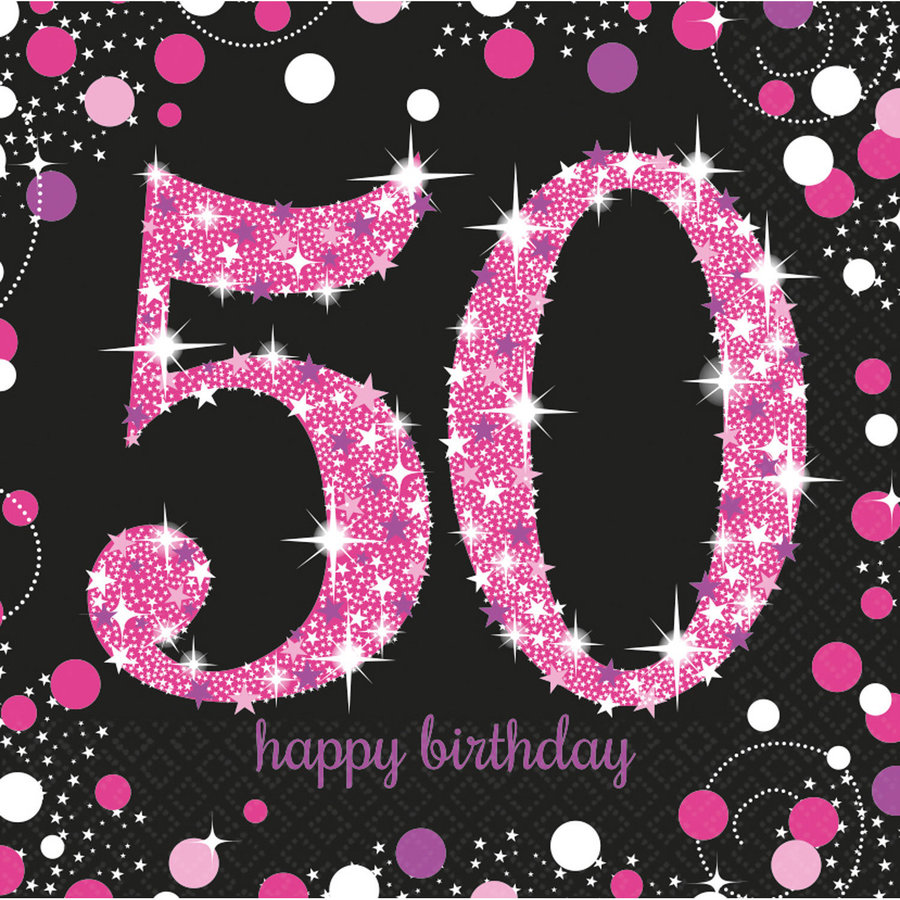 Servetten 50 Sparkling Celebration Pink & Black-1