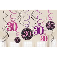 Swirl Decoration Happy Birthday 30 Pink & Black