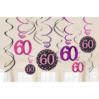 Swirl Decoration Happy Birthday 60 Pink & Black