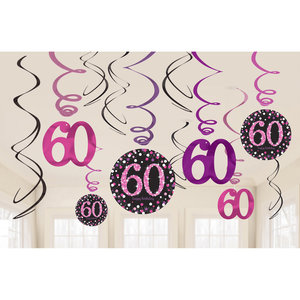 Amscan Swirl Decoration Happy Birthday 60 Pink & Black