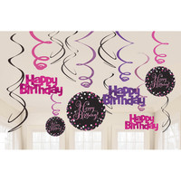 Swirl Decoration Happy Birthday Pink & Black