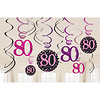 Swirl Decoration Happy Birthday 80 Pink & Black- 12 stuks