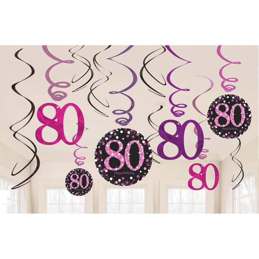 Swirl Decoration Happy Birthday 80 Pink & Black-1