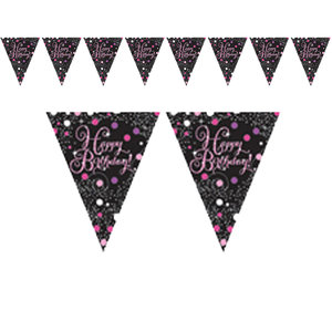 Amscan Vlaggenlijn Happy Birthday Sparkling Celebration Pink & Black