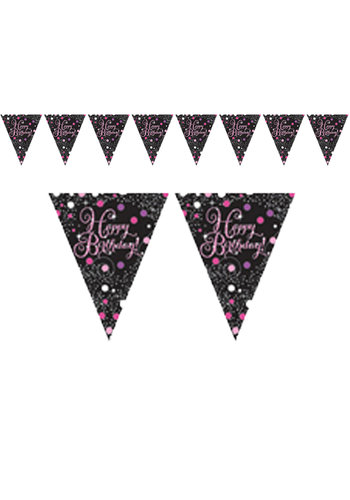 Vlaggenlijn Happy Birthday Sparkling Celebration Pink&Black - 396,2 x 21,5 cm 