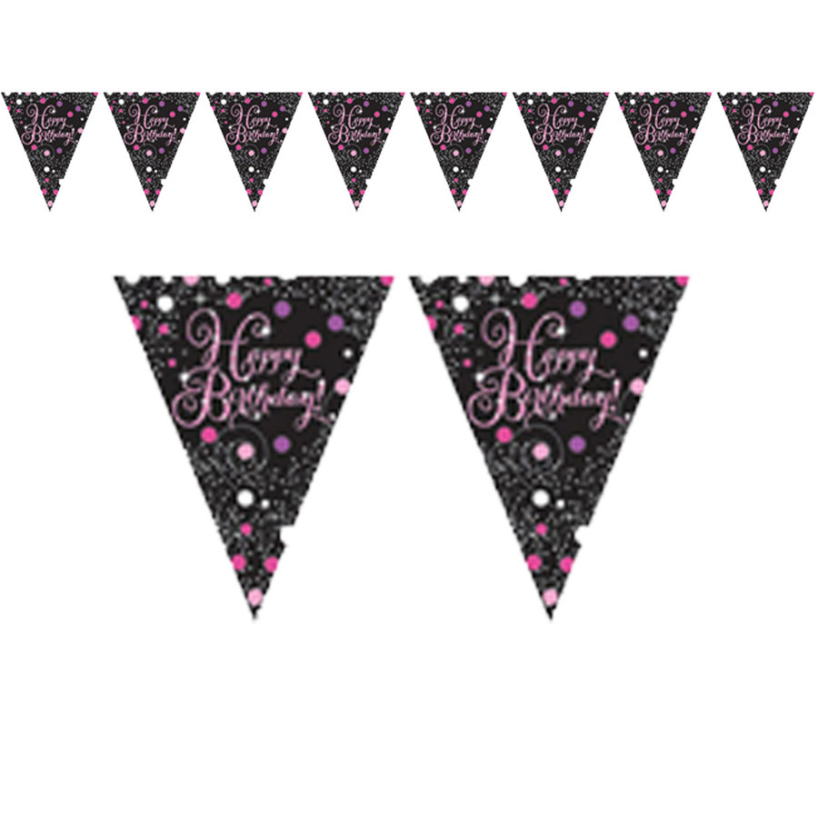 Vlaggenlijn Happy Birthday Sparkling Celebration Pink & Black-1