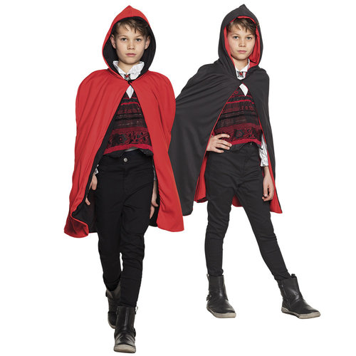 Kindercape Twilight zwart/rood omkeerbaar - 115 cm 