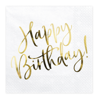 PartyDeco Servetten Happy Birthday Gold