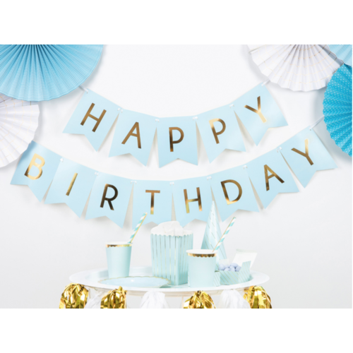 Banner Happy Birthday - lichtblauw - 15x175cm 