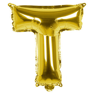 Globos Folieballon T goud - lucht gevuld - 36 cm