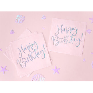 PartyDeco Servetten Happy Birthday poederroze