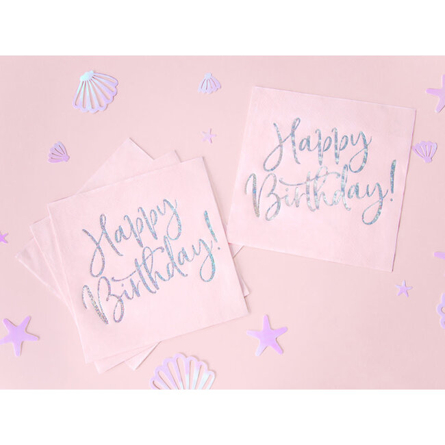 Servetten Happy Birthday Poederroze