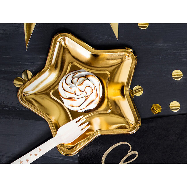 Papieren bordjes Ster- Goud - 6st - 18cm